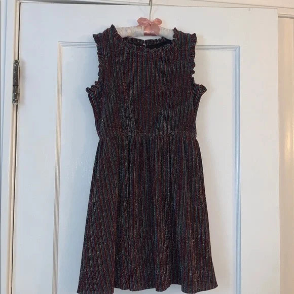 Ava & Yelly 6X Glitter Metallic Striped Dress EUC Red Silver Gold Blue - Picture 4 of 15